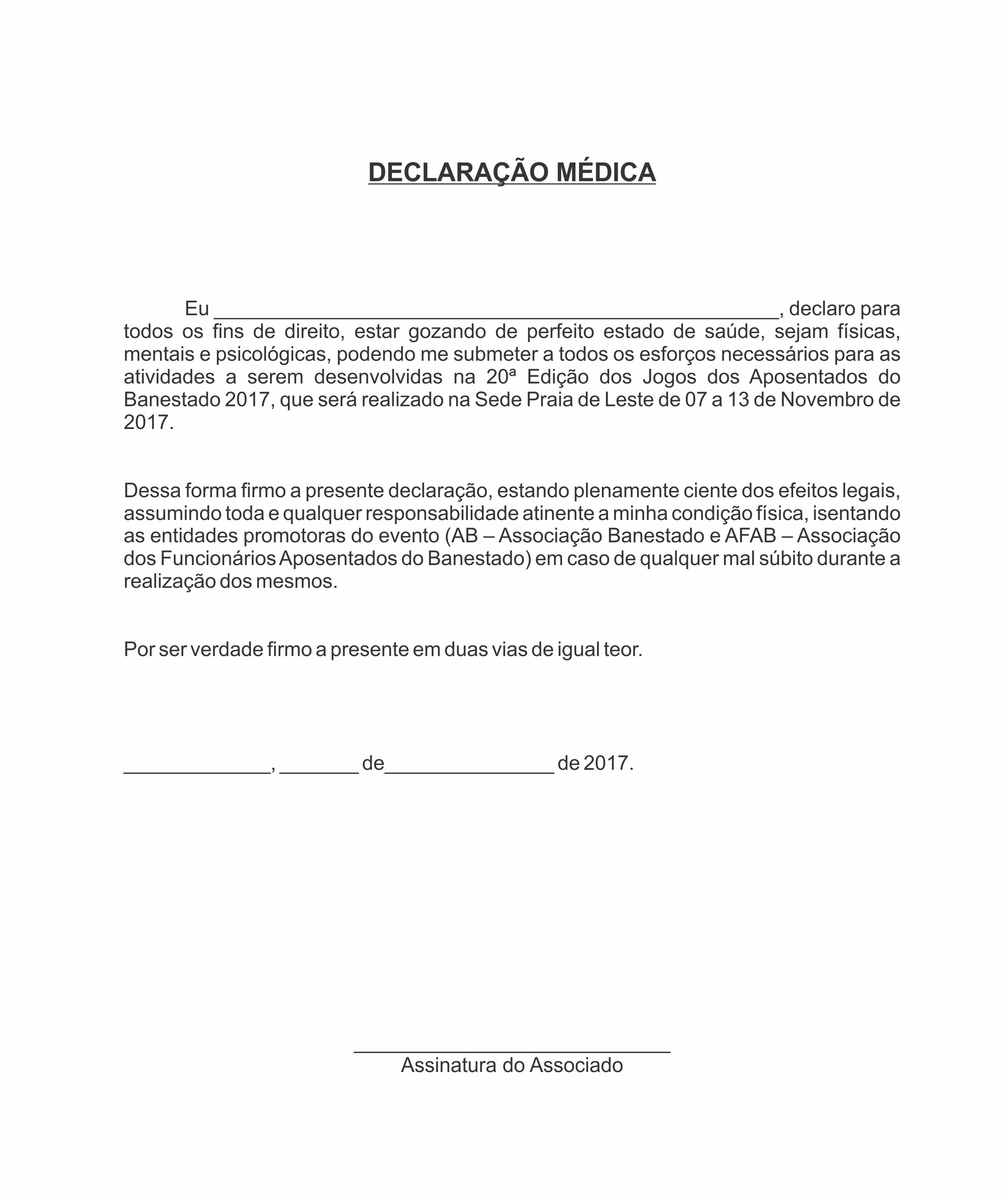 Declaração Médica Jogos Associação Ab